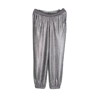Anthropologie Shimmer Joggers Pants Pockets Metallic Silver